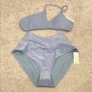 NWT Aerie Light Blue Ribbed Bikini Set